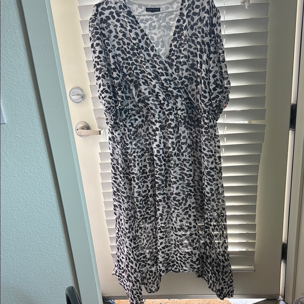 Lane Bryant Black and White Midi Sundress with Bishop Sleeves